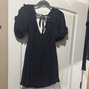 Black Ruffled Dress with Puff Sleeves